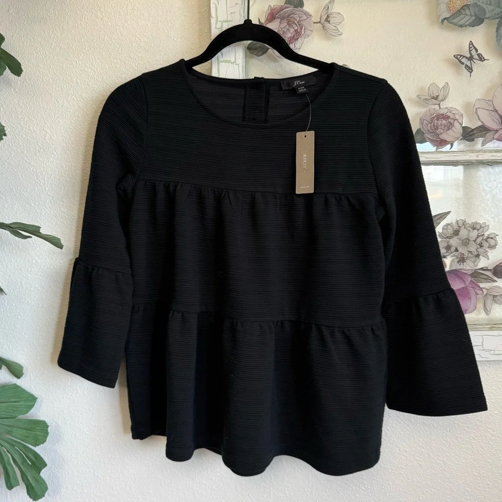 J.Crew Black Textured Peplum Top Women’s XXS NWT